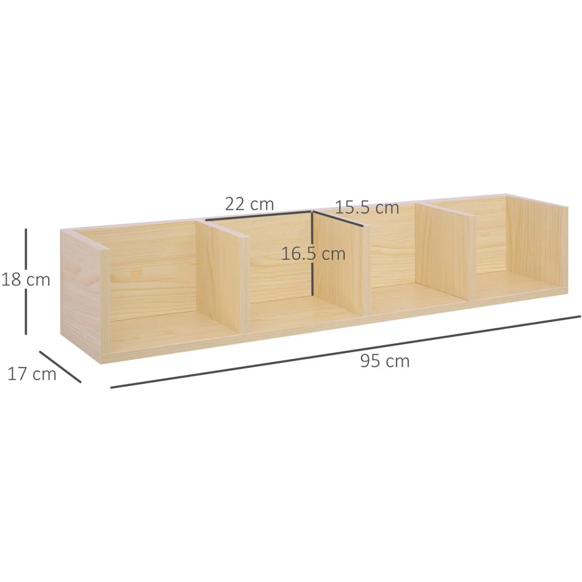 Padi Wood Natural Finish Wall-Mounted Media Storage Rack with 4 Cube Shelves – image 9