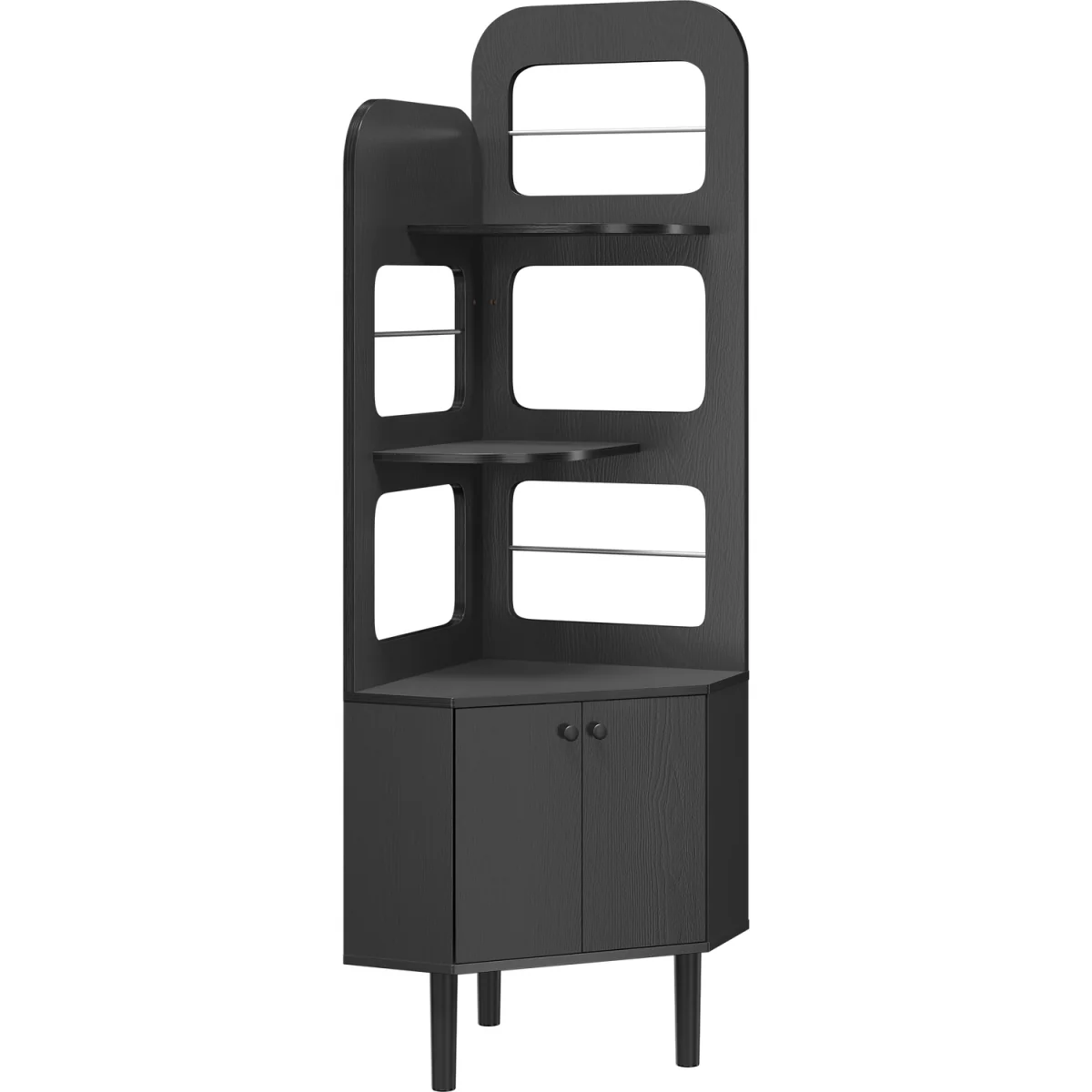 Yaheetech Corner Bookshelf Kitchen Storage Rack with Cabinet & 3 Shelves - Black – image 2