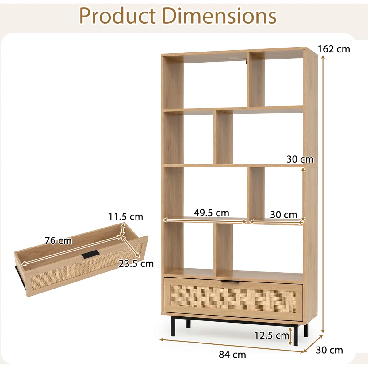 162 cm Tall Wooden Bookcase - Natural – image 4