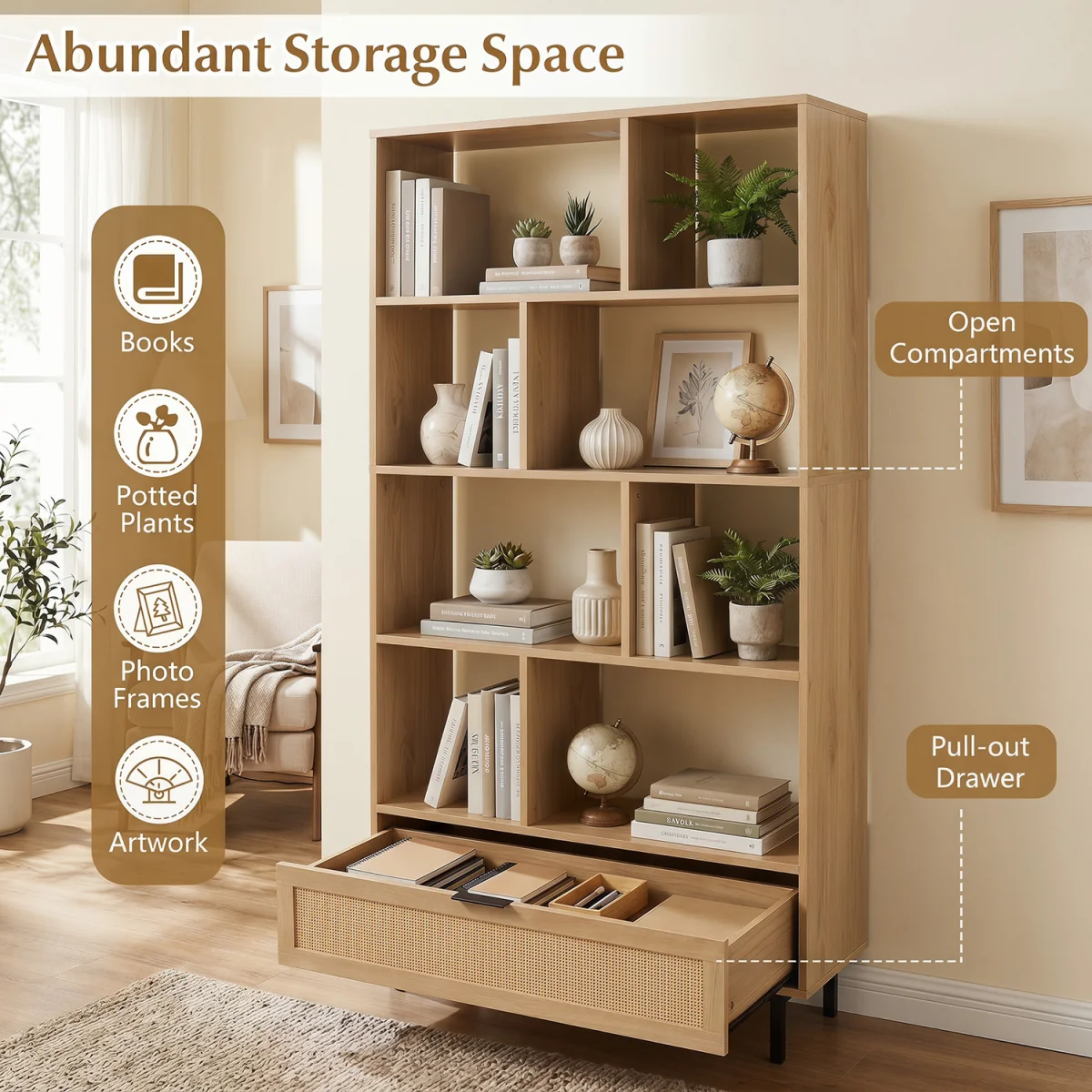 162 cm Tall Wooden Bookcase - Natural – image 6