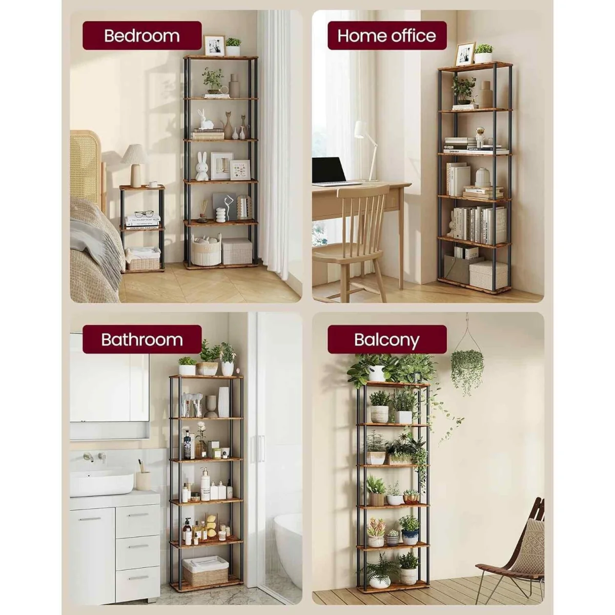Wide 6 Tier Storage Rack Tool Free, Brown & Black - Rustic Brown, Ink Black – image 4
