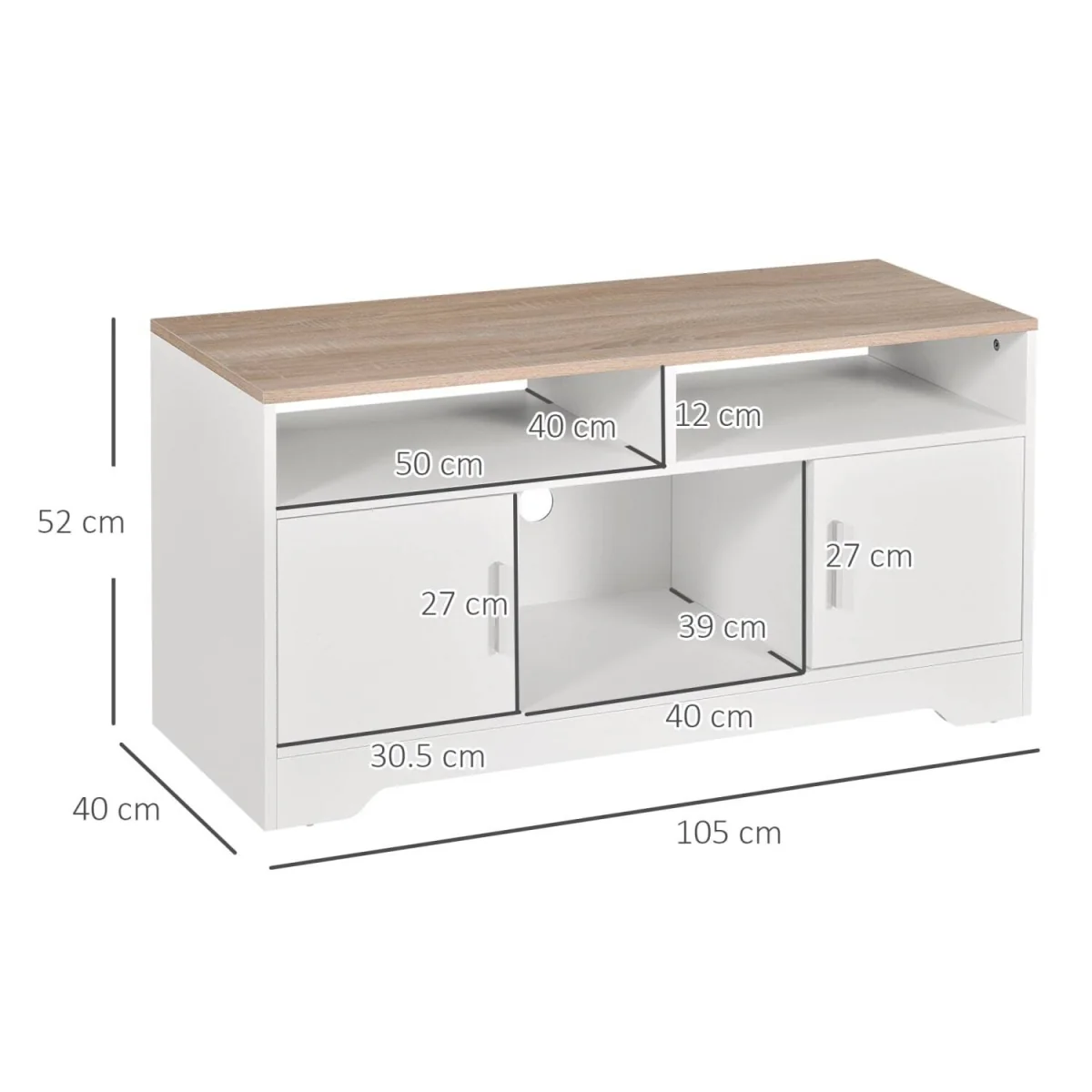 Tadori 105cm TV Console - White and Wood, 2 Doors and Open Shelves – image 5