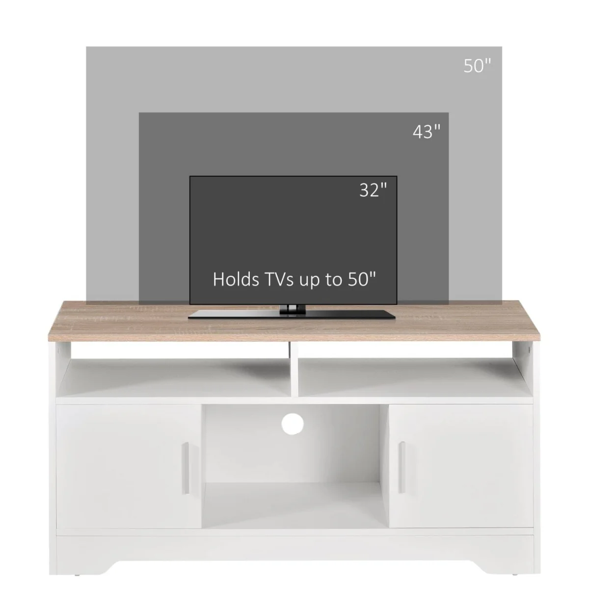 Tadori 105cm TV Console - White and Wood, 2 Doors and Open Shelves – image 8