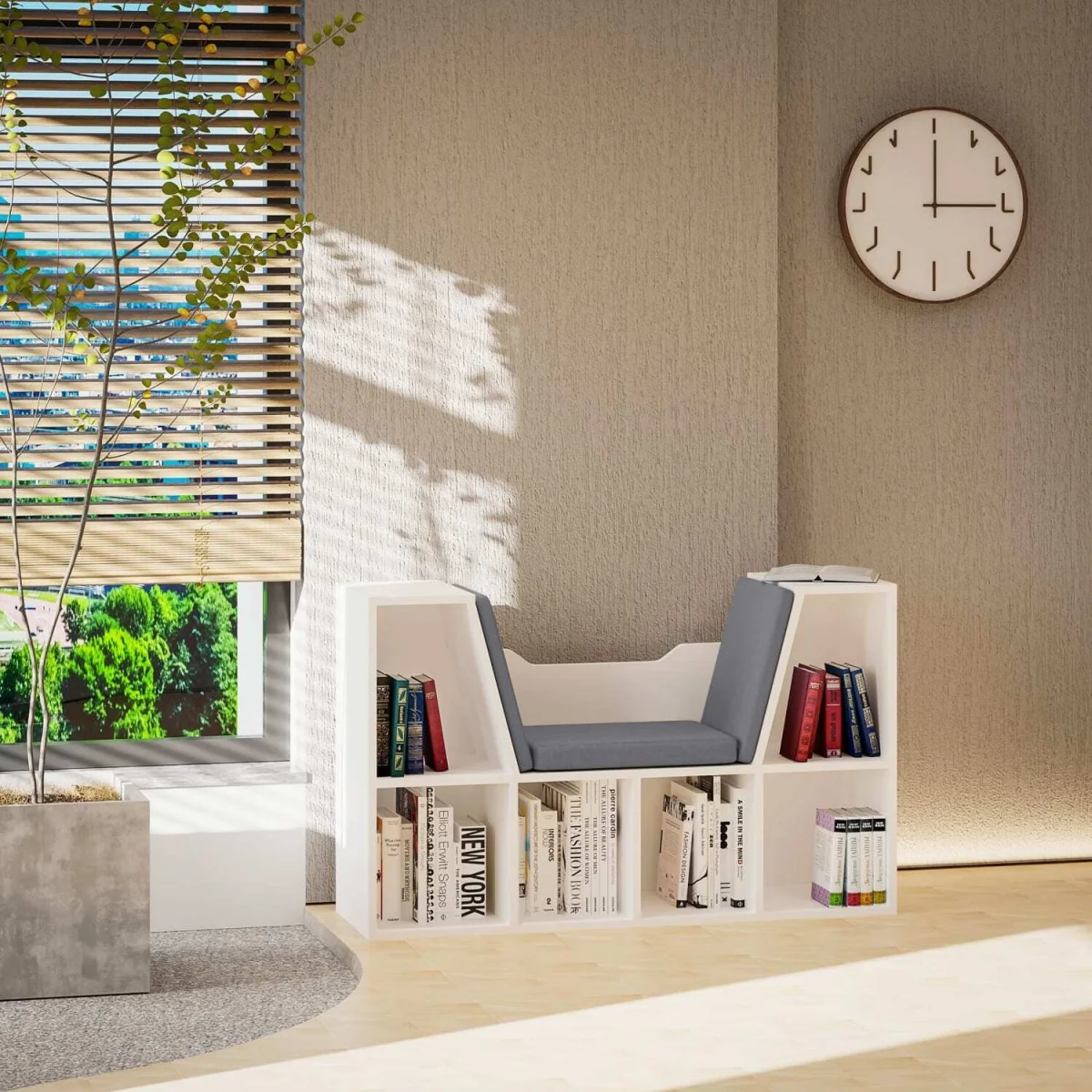 Vezito Wood White Cube Bookcase with Cushioned Seat – image 3