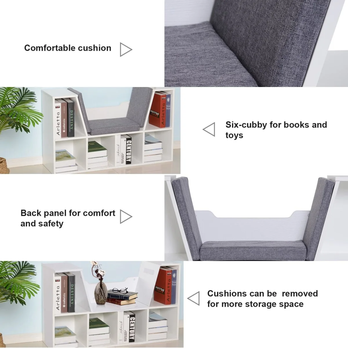 Vezito Wood White Cube Bookcase with Cushioned Seat – image 5