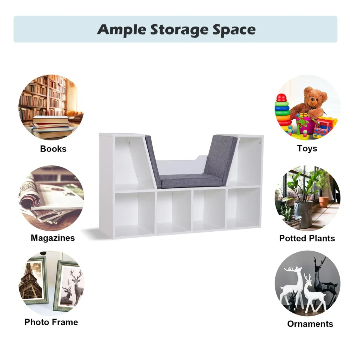 Vezito Wood White Cube Bookcase with Cushioned Seat – image 6