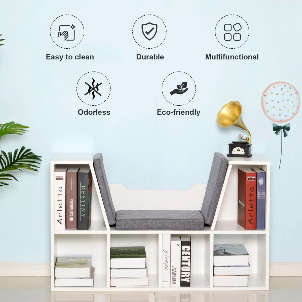 Vezito Wood White Cube Bookcase with Cushioned Seat – image 7