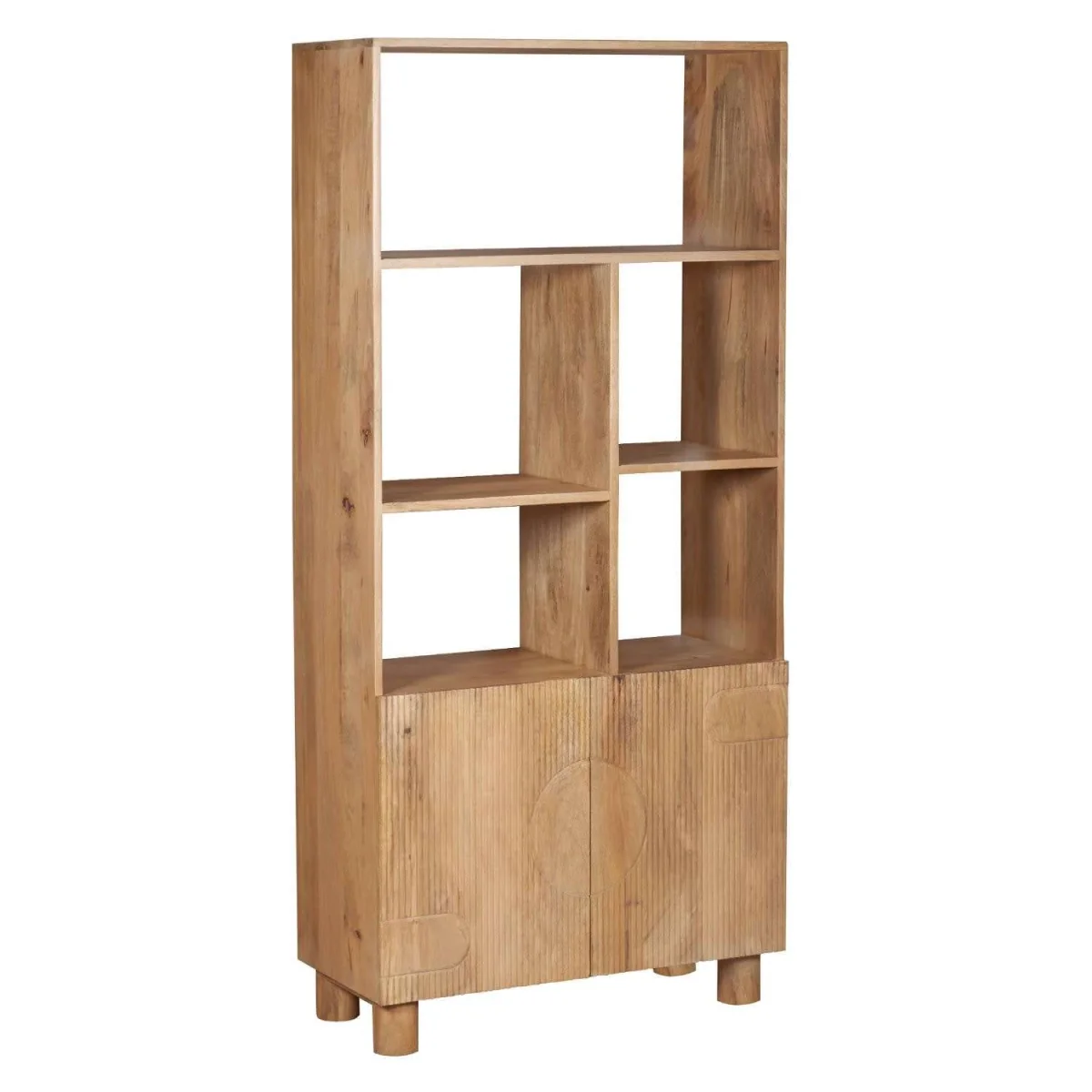 Buffalo mango wood bookcase with carved 2 door cabinet - Brown – image 2