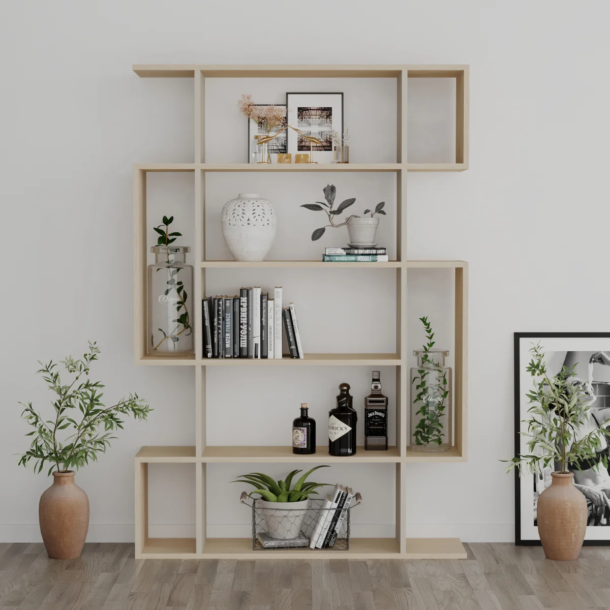 Mito Wall Mounted Bookcase Modern Display Unit - Sonoma Oak, Sandstone – image 5