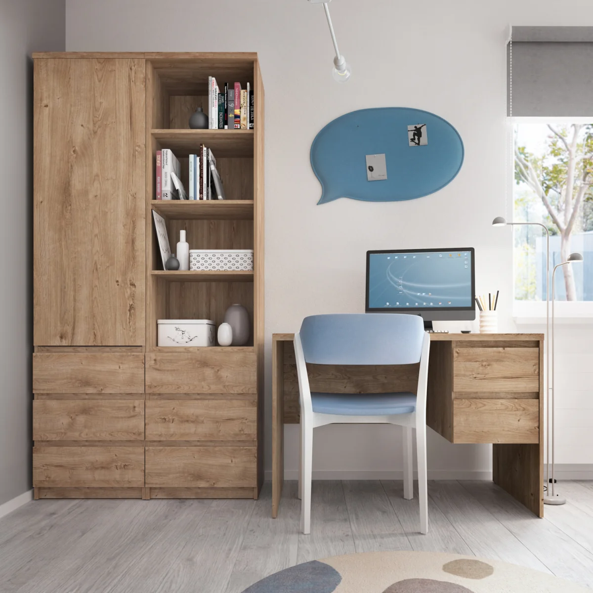 Fribo Tall Narrow 3 Drawer Bookcase in Oak - Oak – image 5