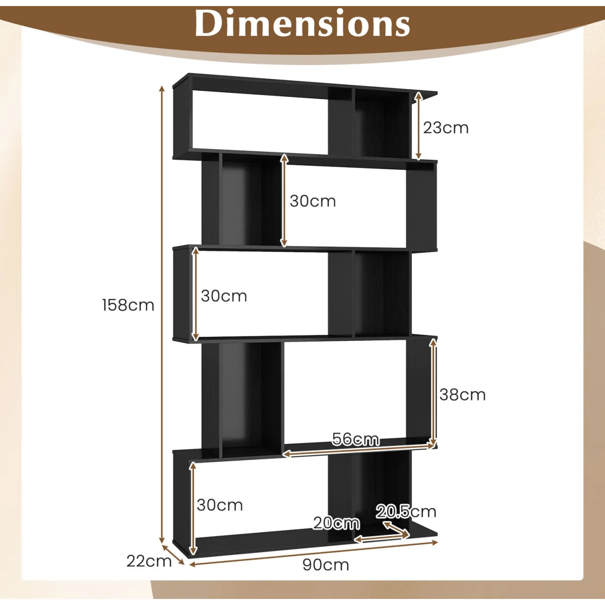 5 Tier Bookcase with Open Shelves - Black – image 2