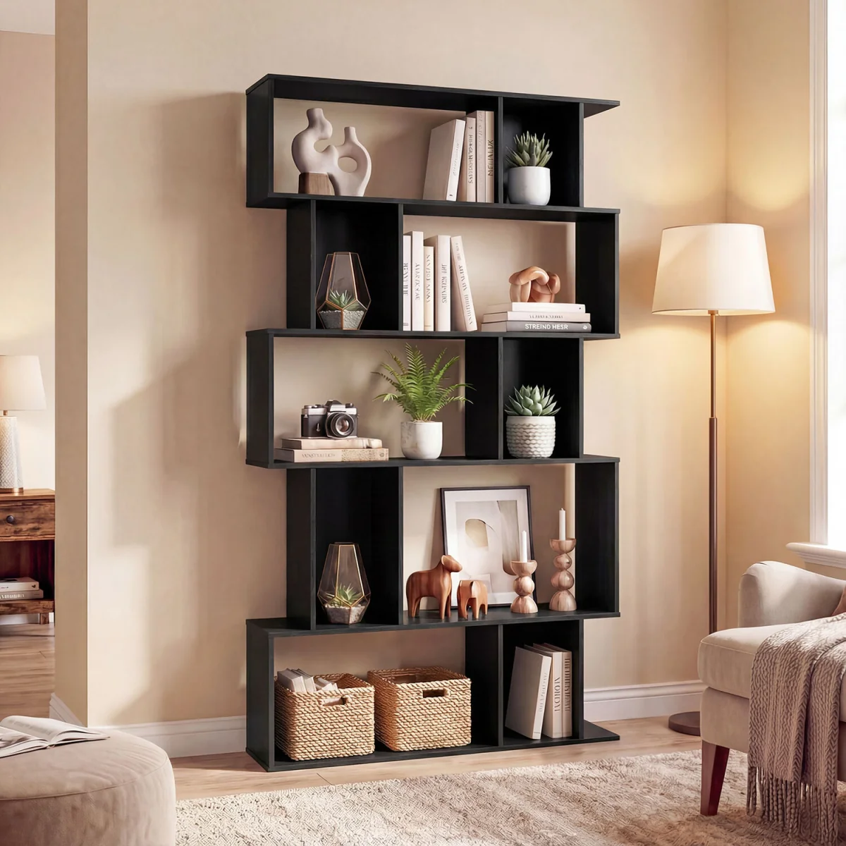 5 Tier Bookcase with Open Shelves - Black – image 3
