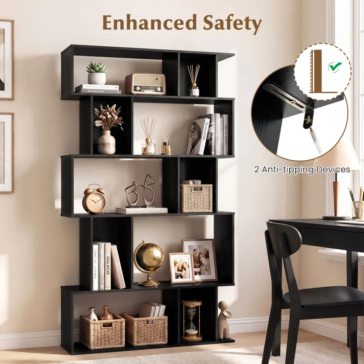 5 Tier Bookcase with Open Shelves - Black – image 4