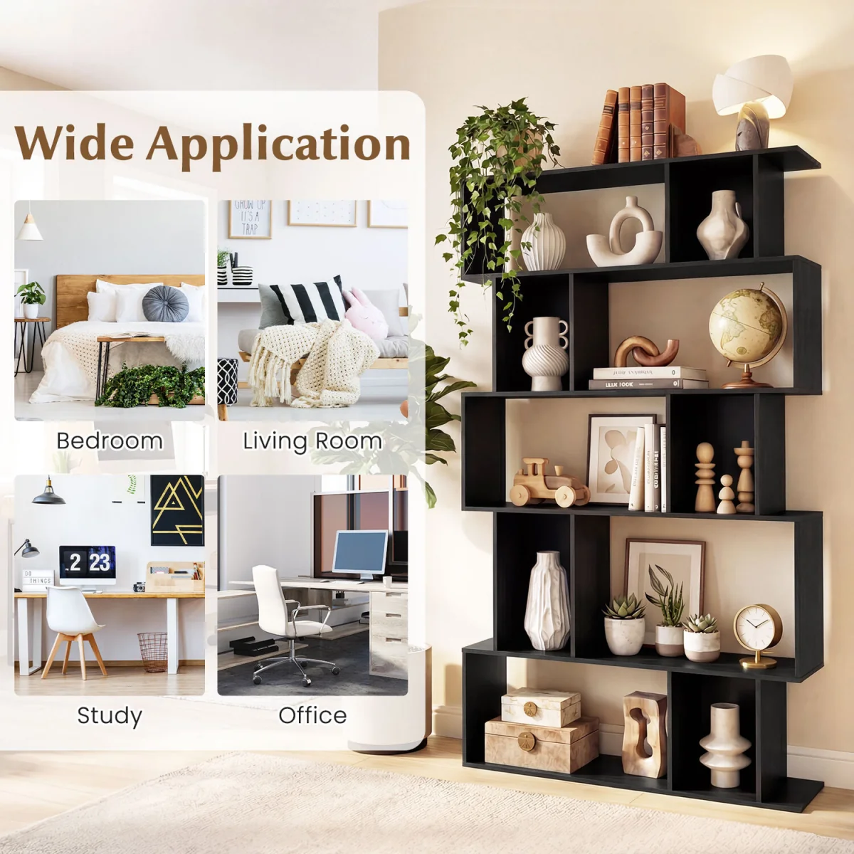 5 Tier Bookcase with Open Shelves - Black – image 6
