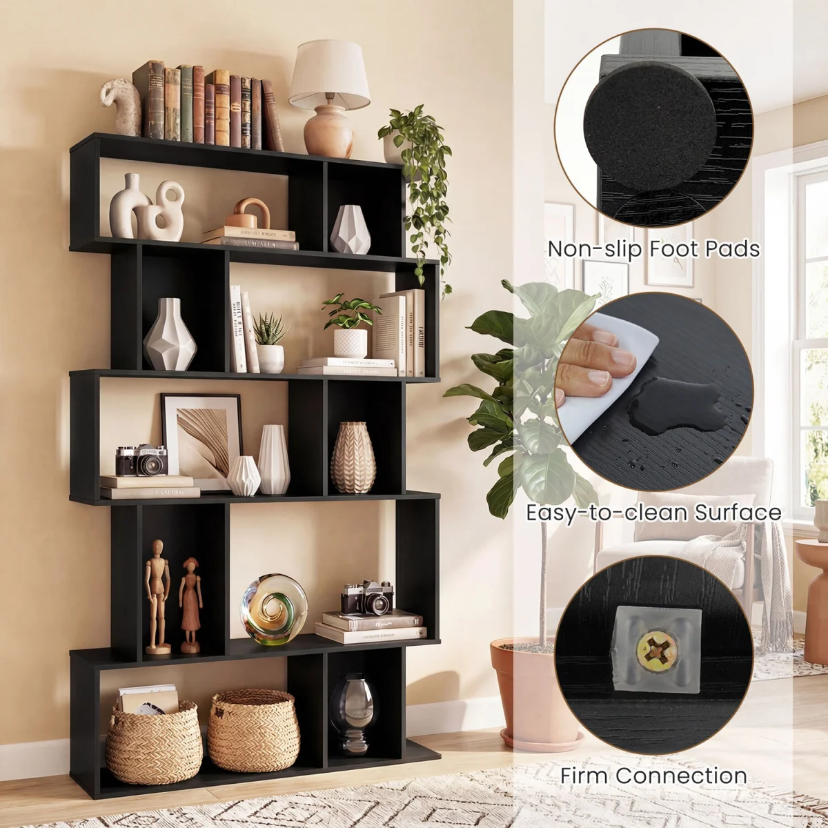 5 Tier Bookcase with Open Shelves - Black – image 7