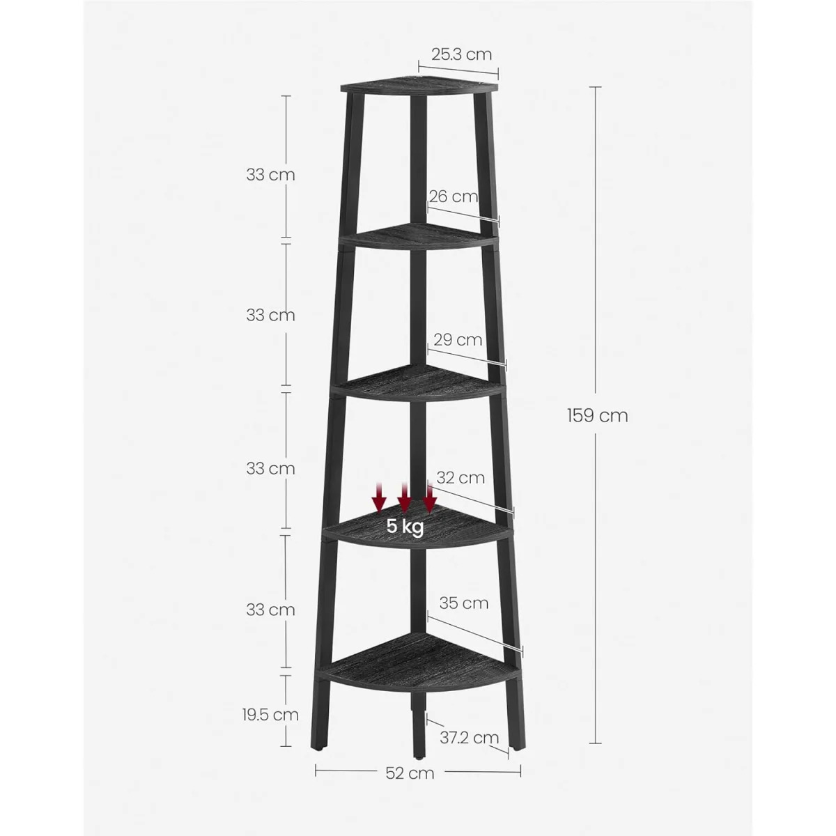 Corner Ladder Shelf 5-Tier Plant Stand and Storage Unit - Charcoal Grey and Matt Black – image 2