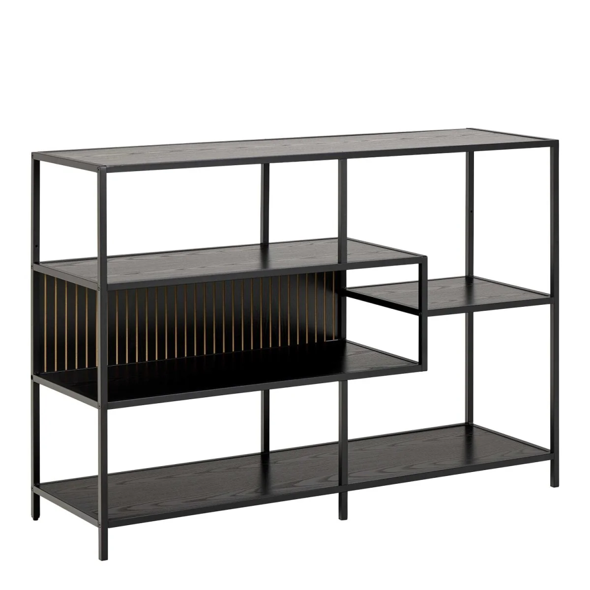 Paris Wide Metal Bookcase 4 Shelves Ash Laminate - Black – image 2