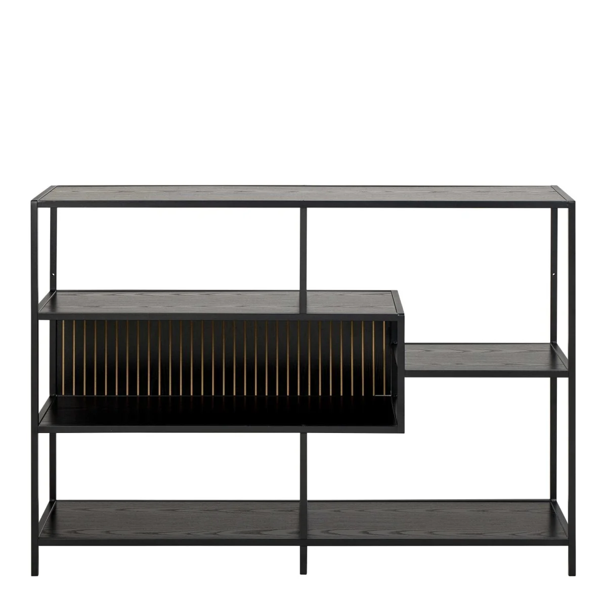 Paris Wide Metal Bookcase 4 Shelves Ash Laminate - Black – image 3