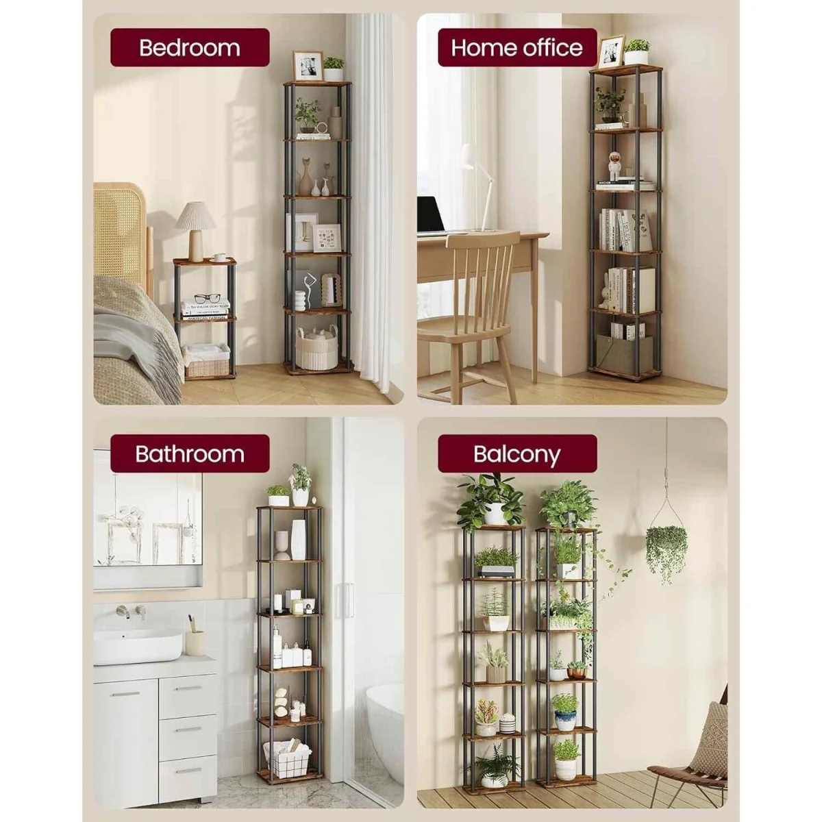6 Tier Storage Rack Tool Free Assembly, Brown & Black - Rustic Brown, Ink Black – image 4