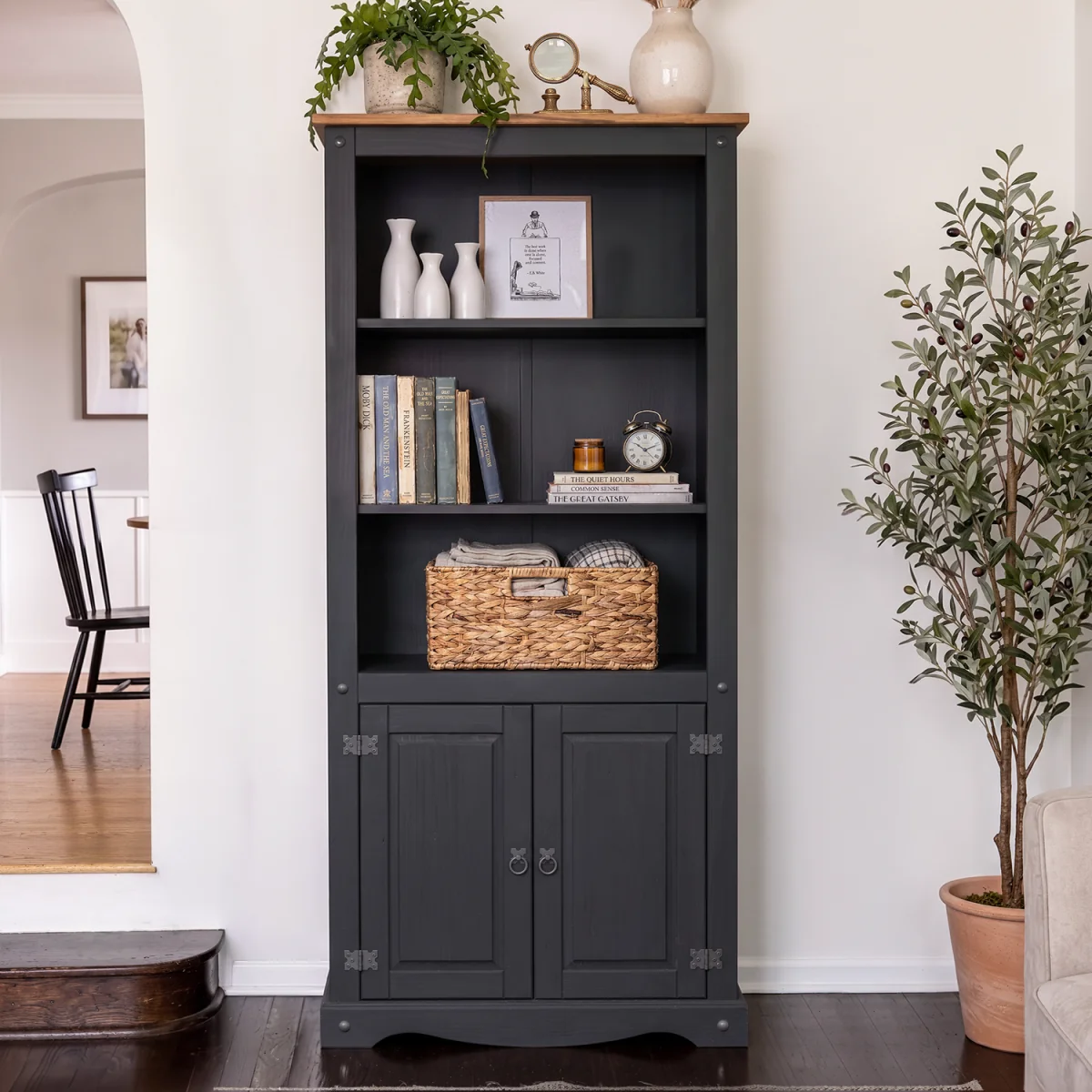 Mercers Furniture Corona Charcoal Grey 2 Door Bookcase - Charcoal Grey