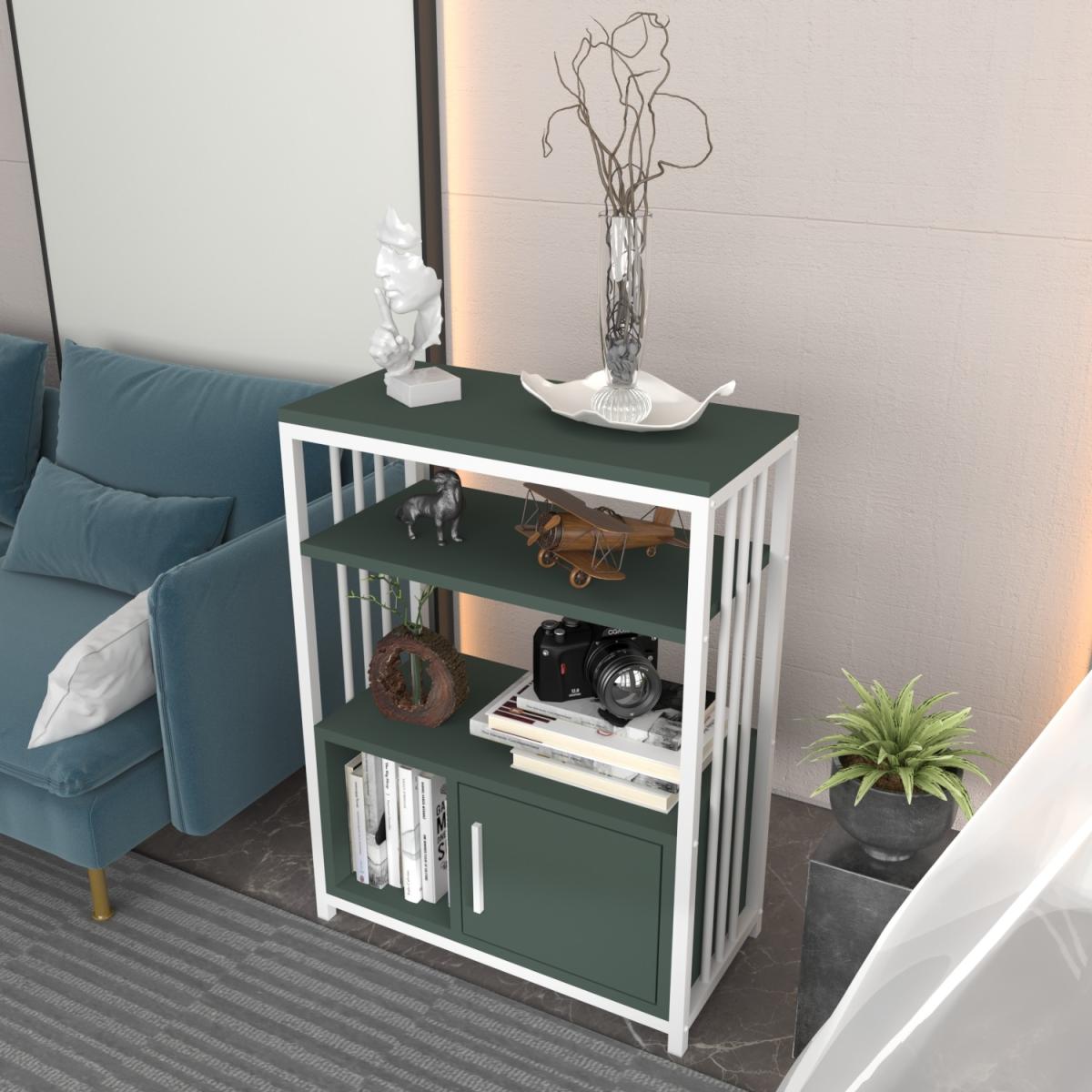 Letos 80 cm Tall Modern Bookcase Bookshelf with a Cabinet - Green & White – image 5