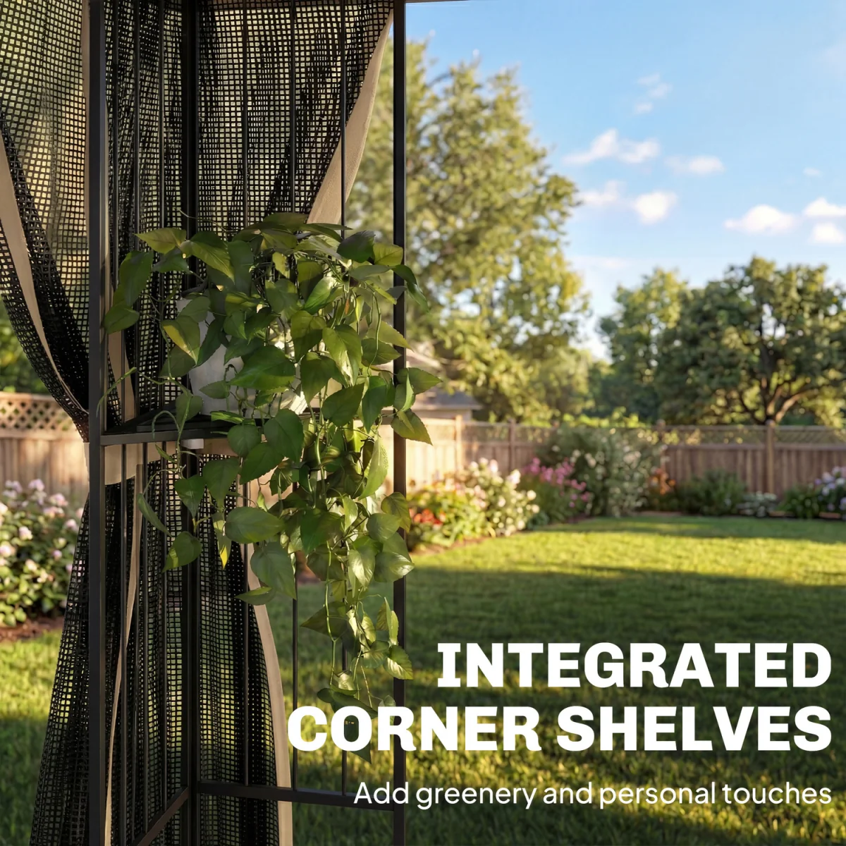 Outsunny 3 x 3 m Garden Gazebo with Shelves, UPF50+ Permanent Gazebo - Brown – image 5