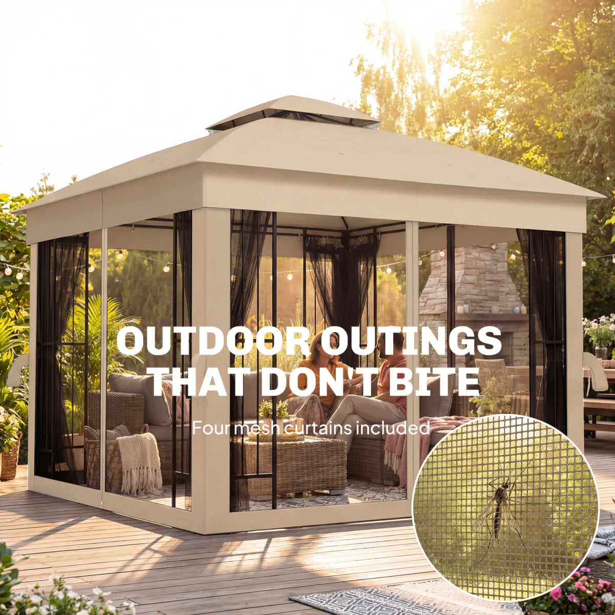 Outsunny 3 x 3 m Garden Gazebo with Shelves, UPF50+ Permanent Gazebo - Brown – image 6