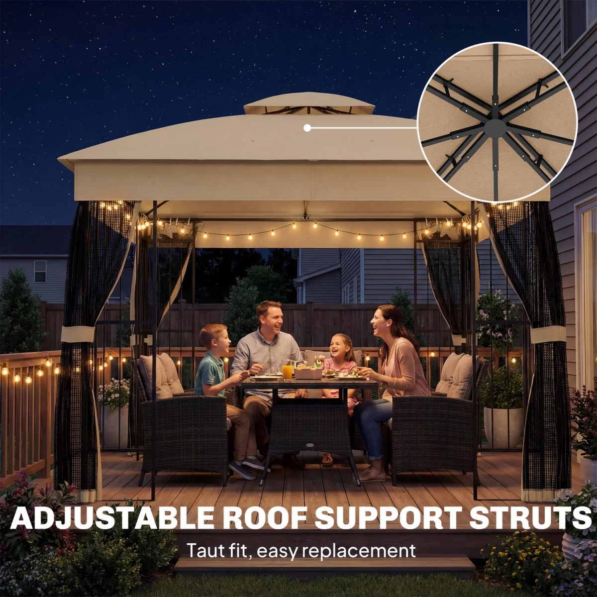 Outsunny 3 x 3 m Garden Gazebo with Shelves, UPF50+ Permanent Gazebo - Brown – image 7