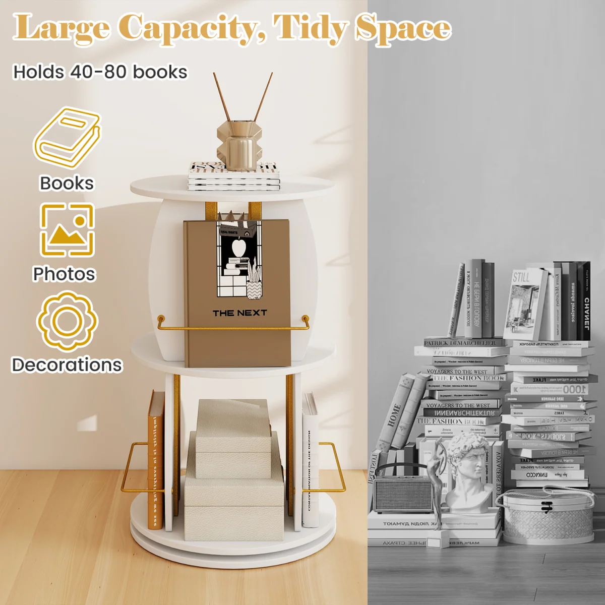 2 Tier Freestanding Vertical Bookshelf Tower with Display Stands - White – image 11