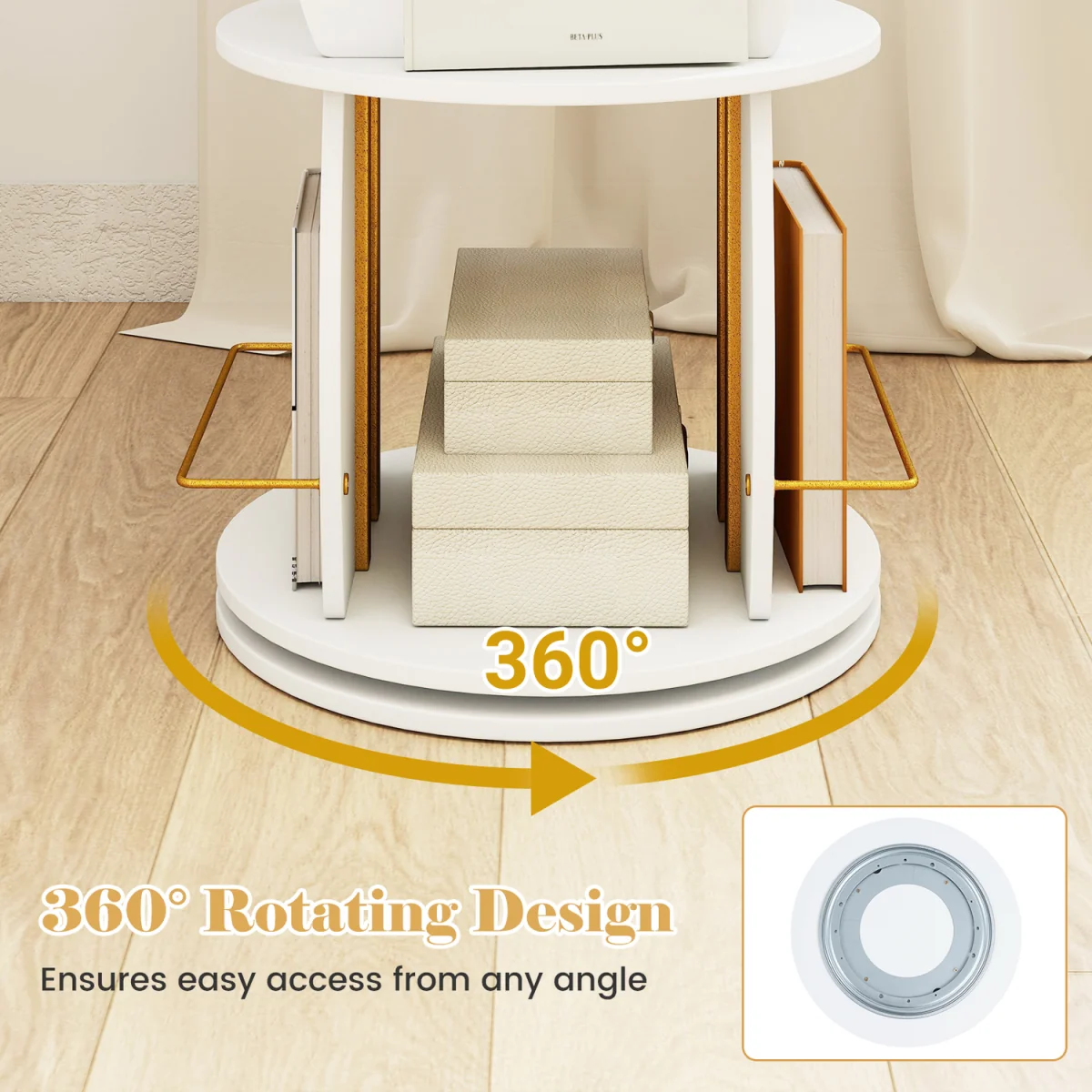 2 Tier Freestanding Vertical Bookshelf Tower with Display Stands - White – image 9