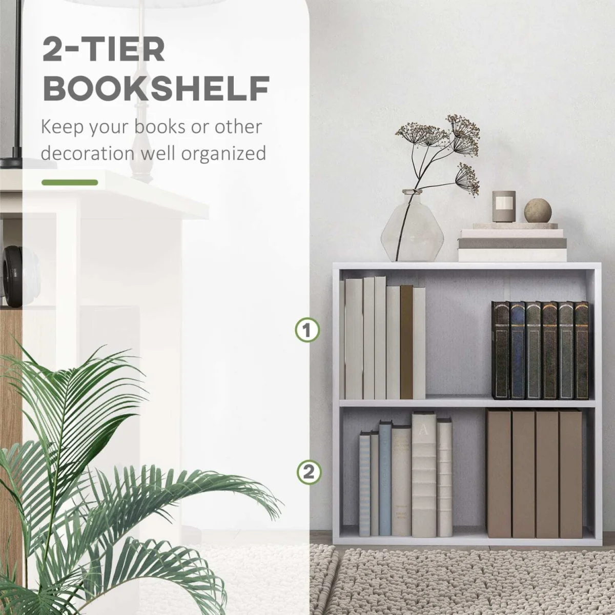 Ralafi White 2-Tier Bookcase with Adjustable Shelf – image 6