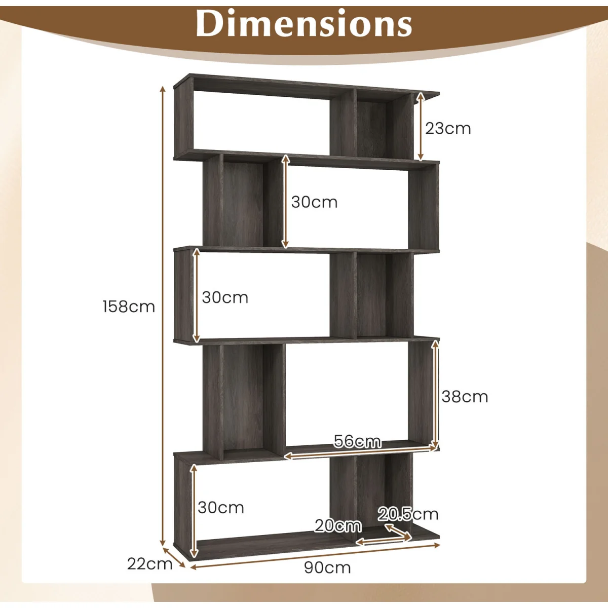 Geometric Bookshelf S shaped - Grey Oak – image 3