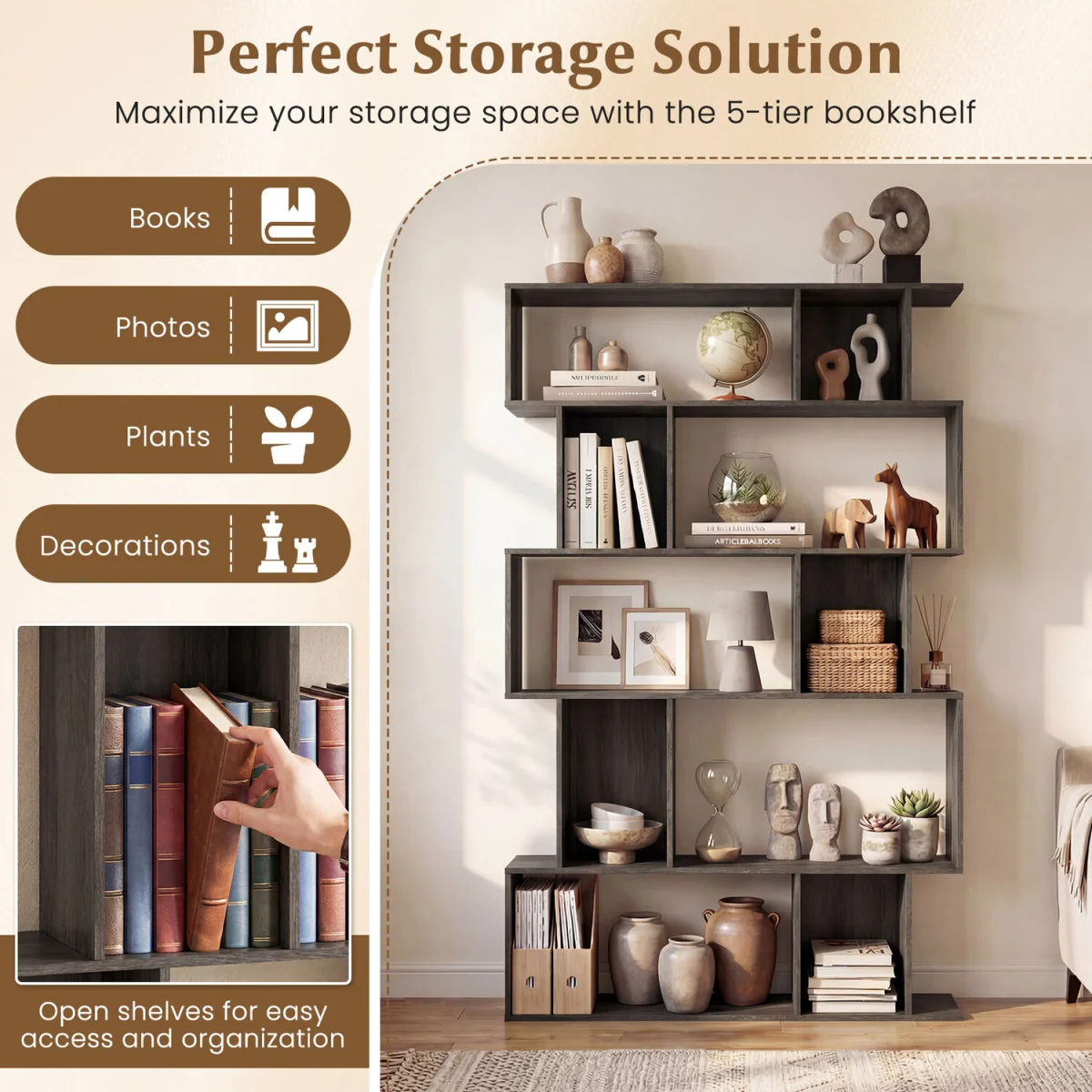 Geometric Bookshelf S shaped - Grey Oak – image 5