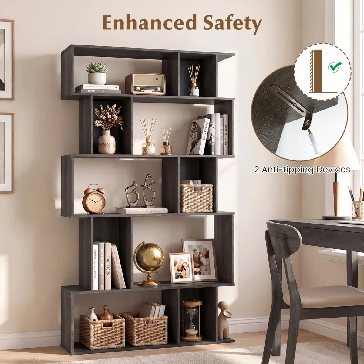 Geometric Bookshelf S shaped - Grey Oak – image 6