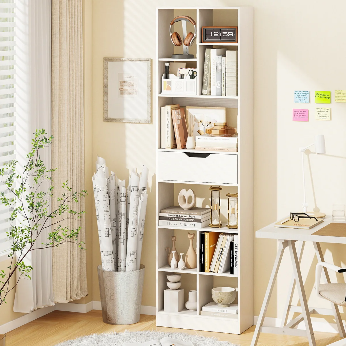 180cm Tall Freestanding Storage Organizer with Cubes - White – image 4