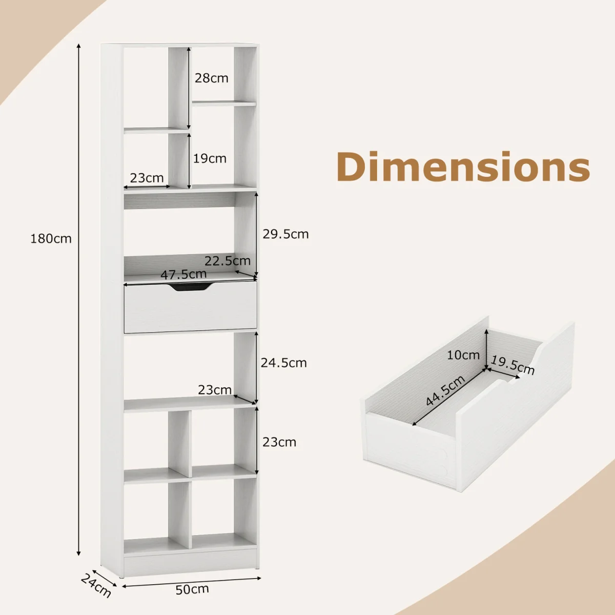 180cm Tall Freestanding Storage Organizer with Cubes - White – image 6