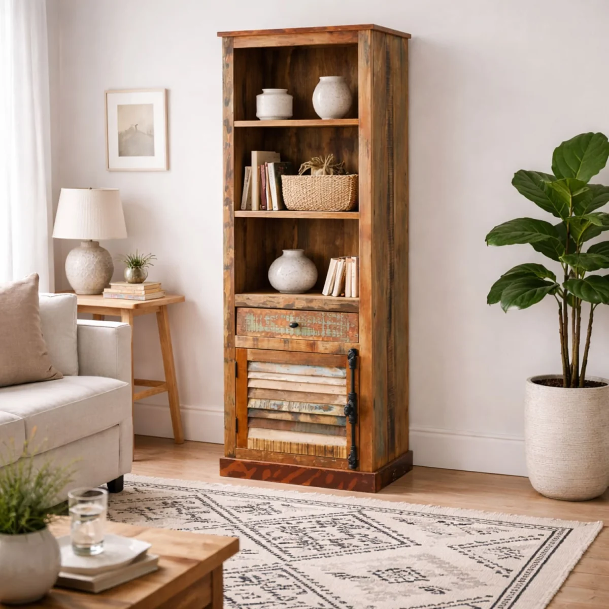 Seattle Reclaimed Wood Narrow Bookcase - Brown – image 1