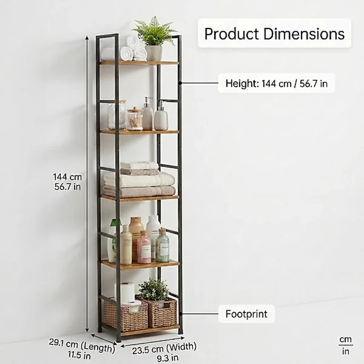 Five Tier Wooden Bookshelf Shelving Unit, - Oak – image 3