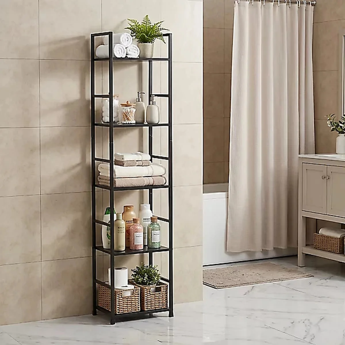 5 Tier Bookshelf Storage Unit Industrial Style - black – image 2