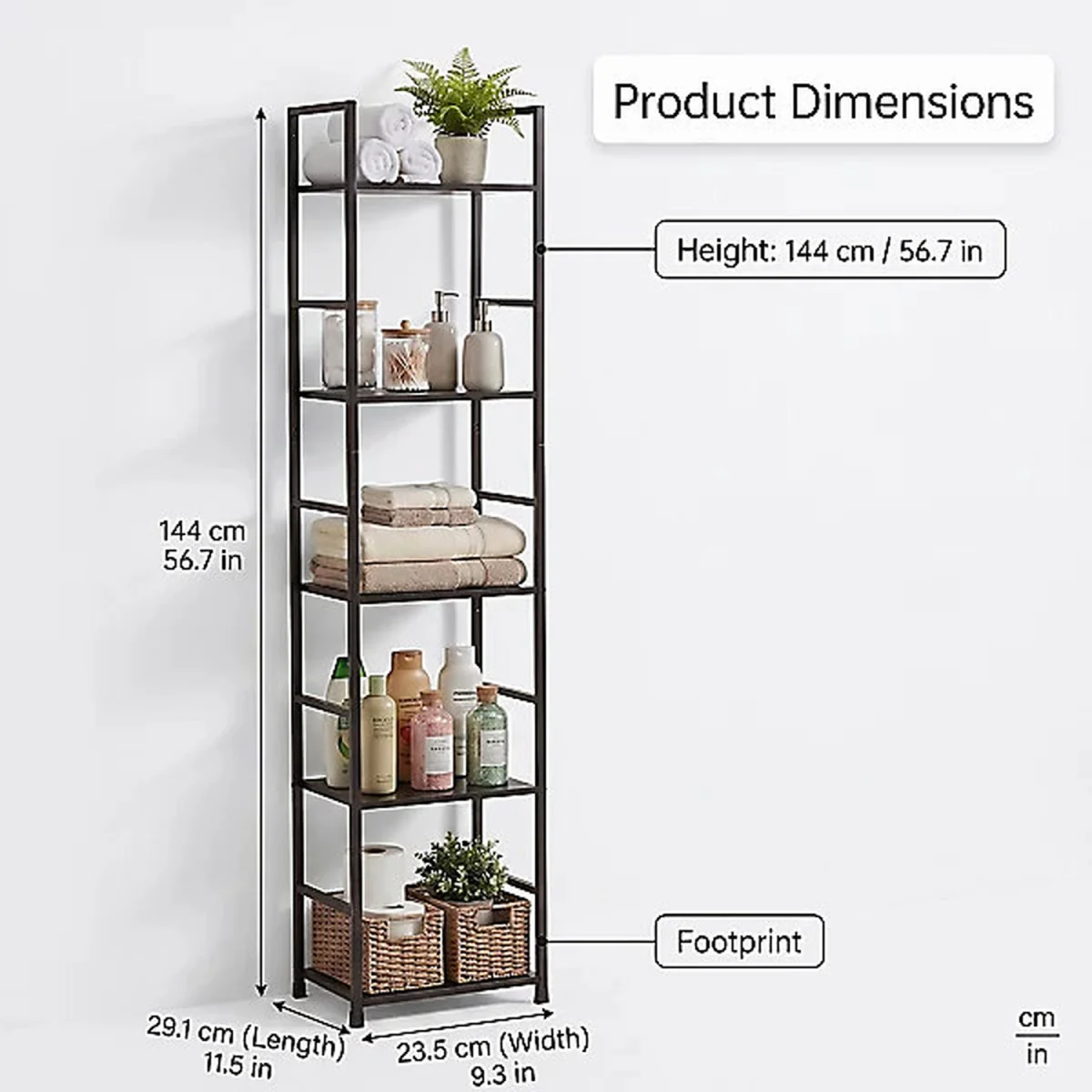 5 Tier Bookshelf Storage Unit Industrial Style - black – image 3