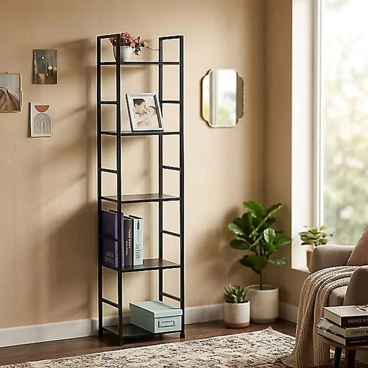 5 Tier Bookshelf Storage Unit Industrial Style - black – image 1
