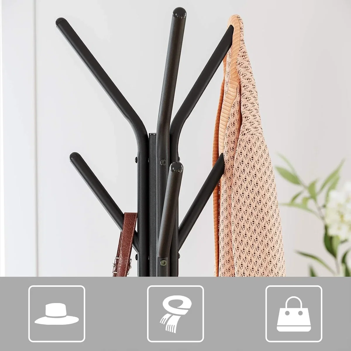 Industrial Hall Tree Coat Rack, 2 Shelves, Hazelnut Brown and Black - Hazelnut Brown, Black – image 4