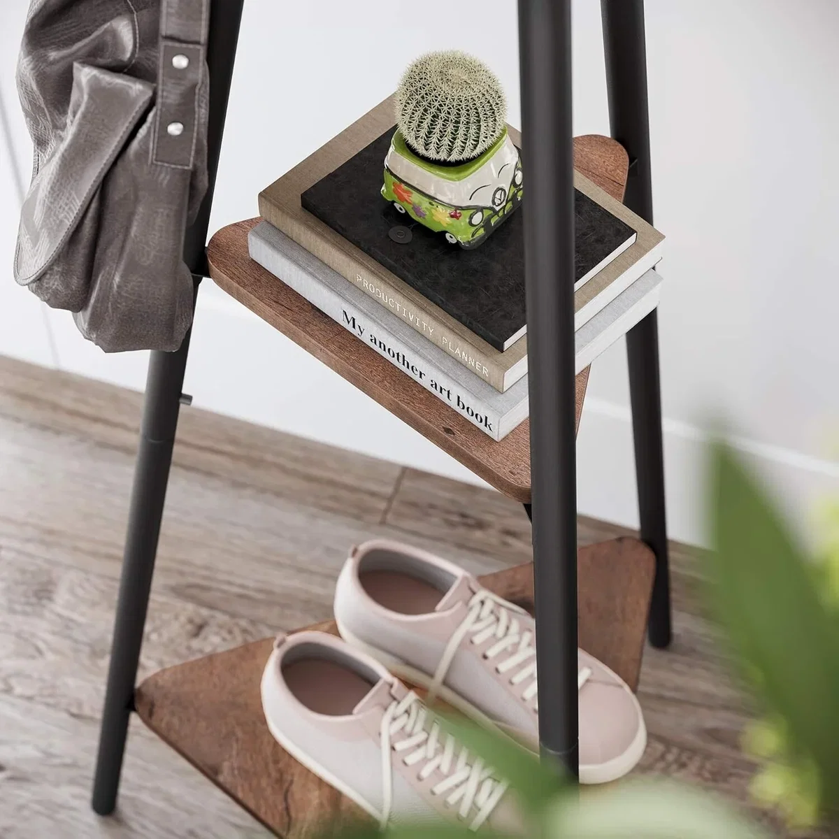Industrial Hall Tree Coat Rack, 2 Shelves, Hazelnut Brown and Black - Hazelnut Brown, Black – image 5