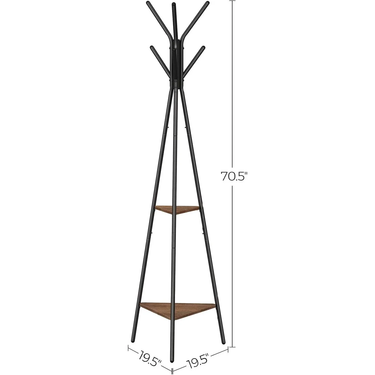 Industrial Hall Tree Coat Rack, 2 Shelves, Hazelnut Brown and Black - Hazelnut Brown, Black – image 7