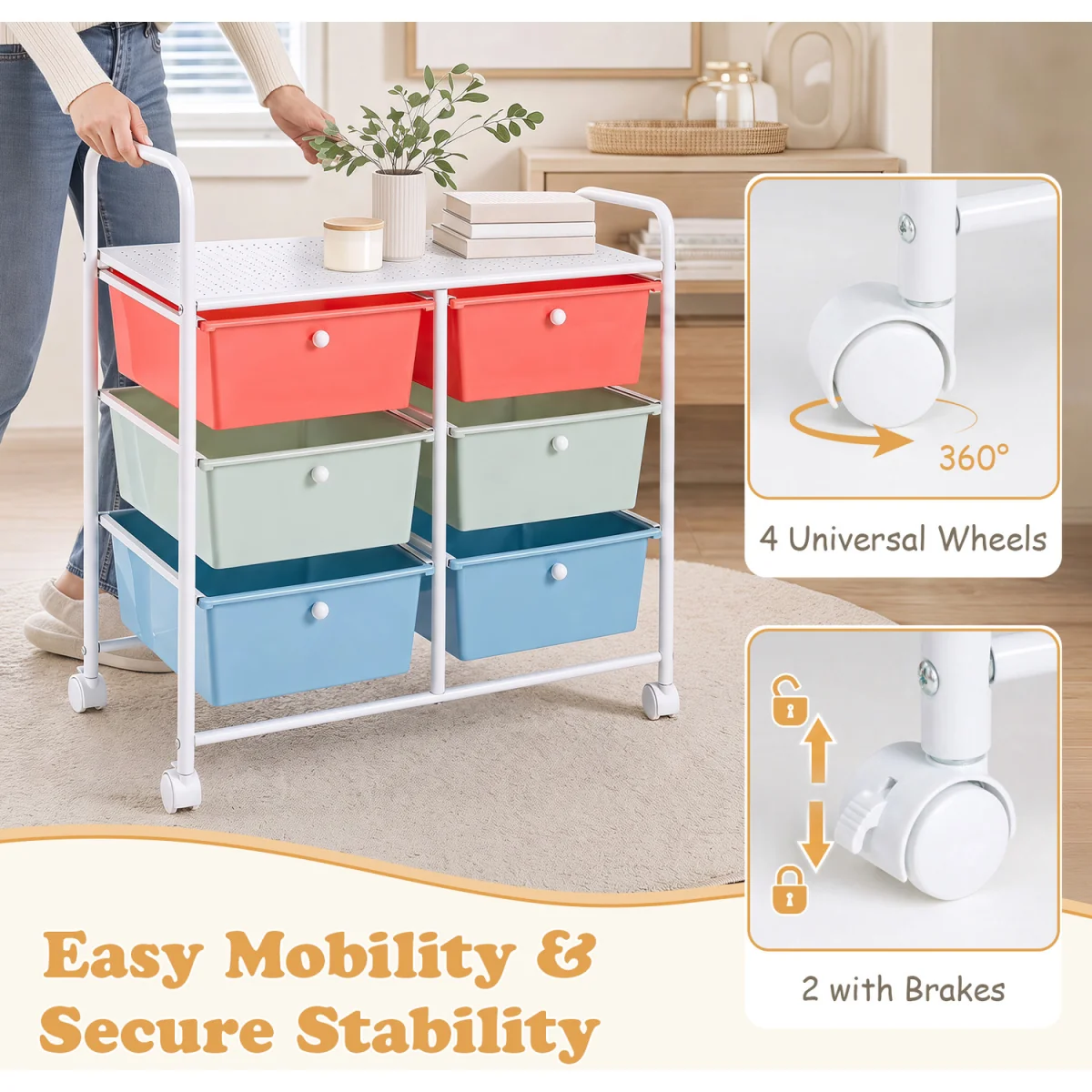6 Drawers Rolling Storage Cart with Universal Wheels - multicolor – image 7