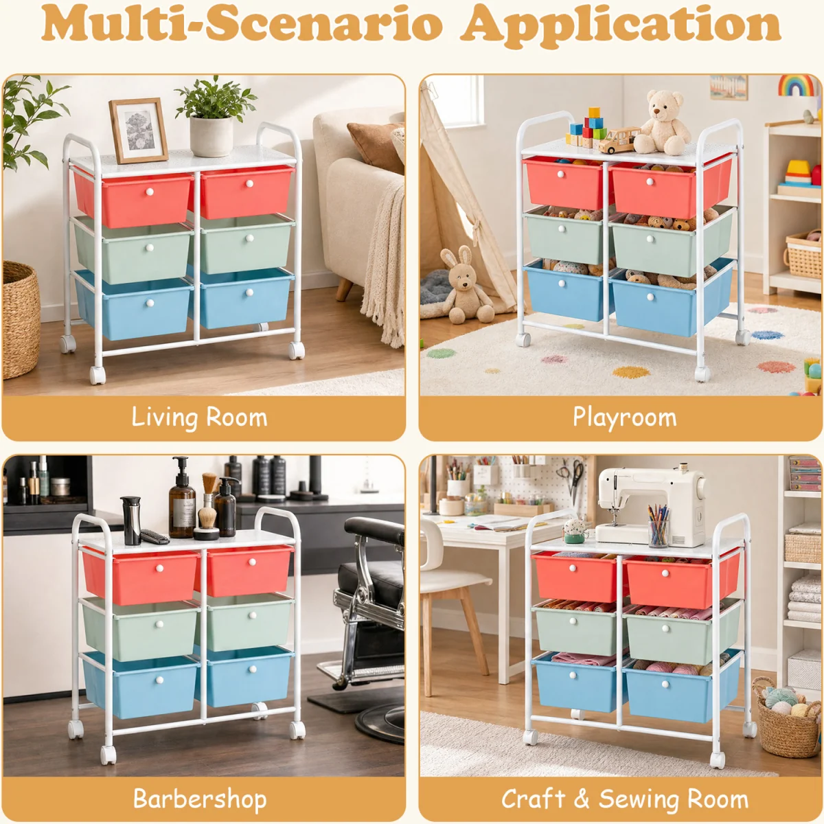 6 Drawers Rolling Storage Cart with Universal Wheels - multicolor – image 8