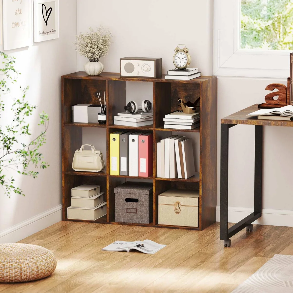 Mamomo Wood Rustic Brown 3-Tier 9-Cube Storage Bookcase – image 3