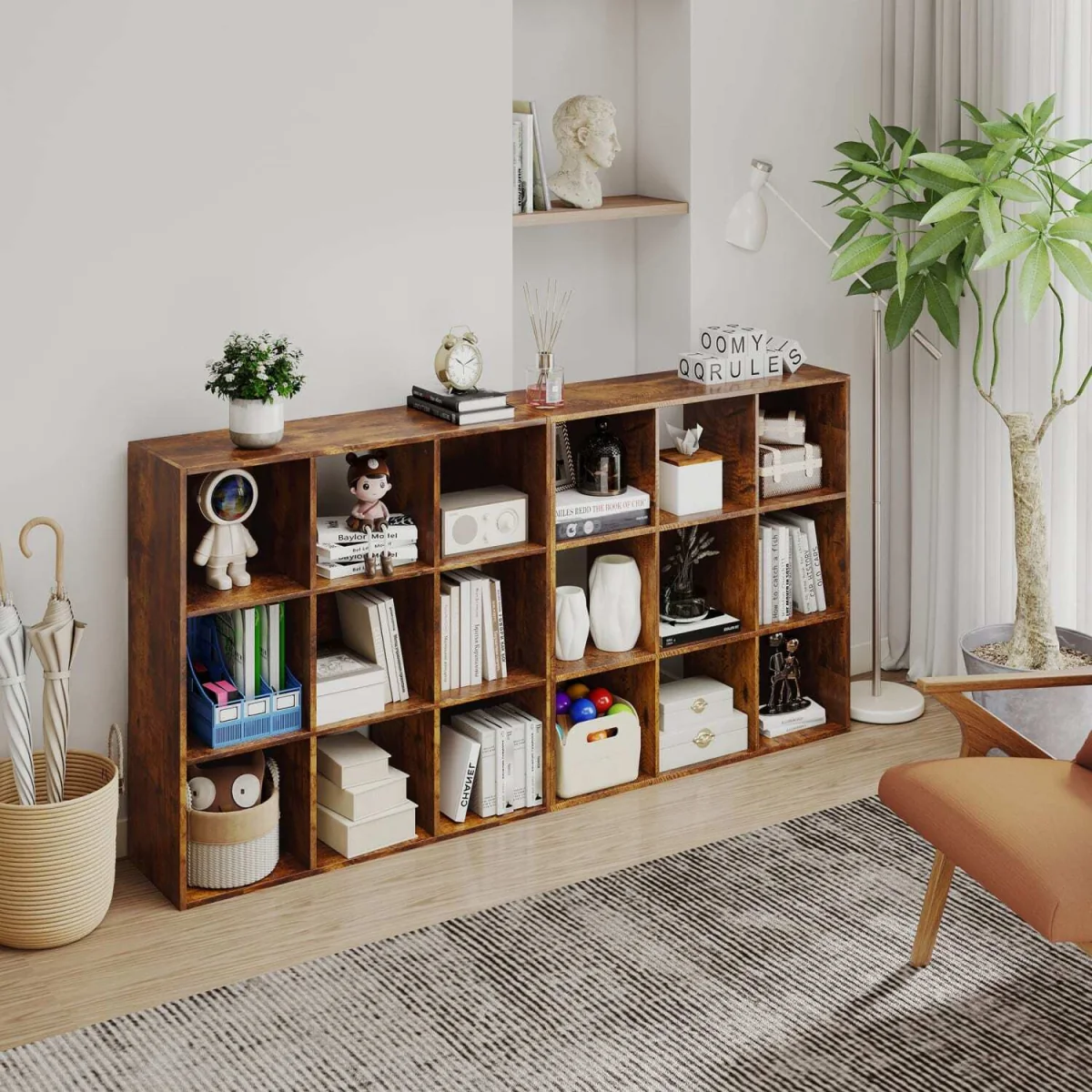 Mamomo Wood Rustic Brown 3-Tier 9-Cube Storage Bookcase – image 9