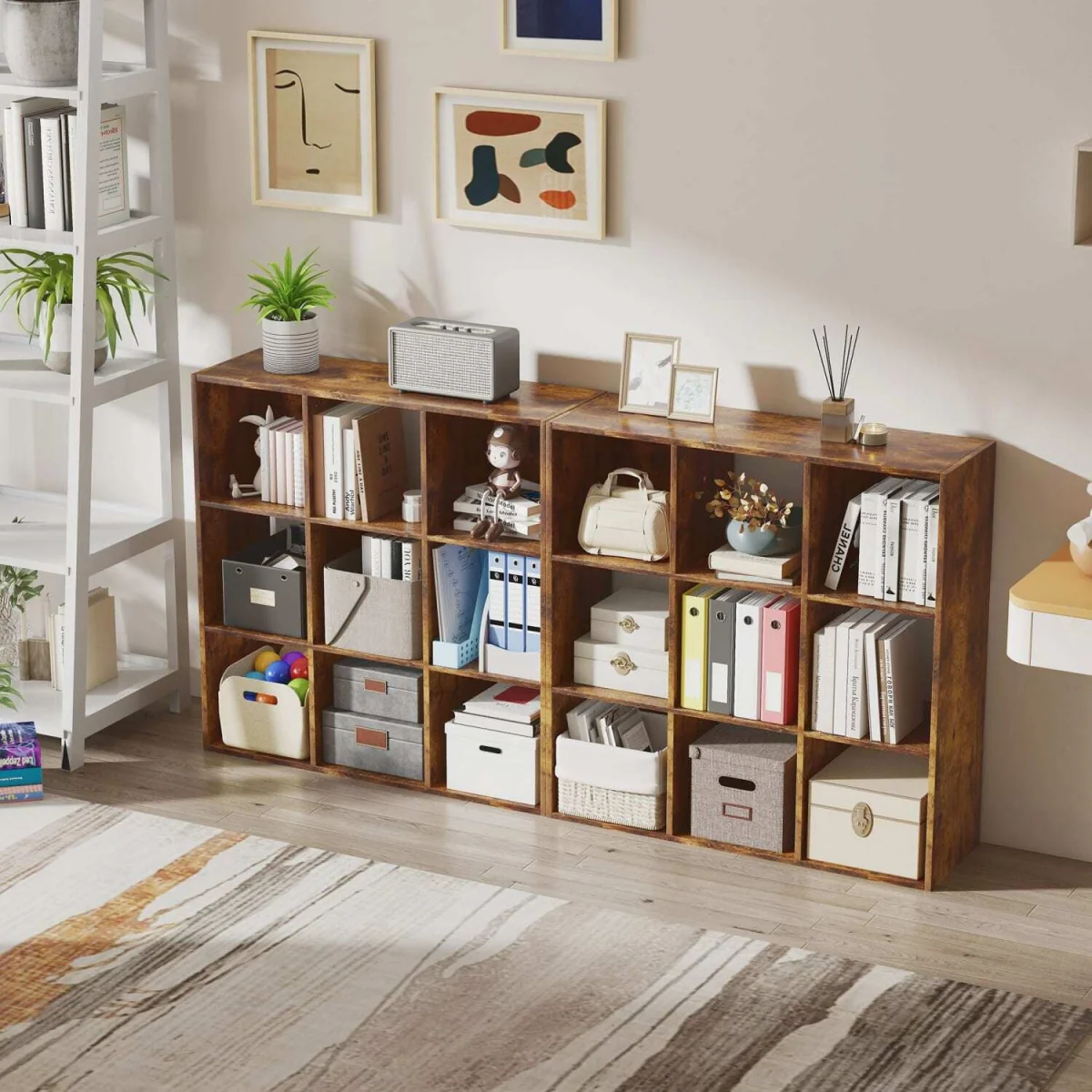 Mamomo Wood Rustic Brown 3-Tier 9-Cube Storage Bookcase – image 10