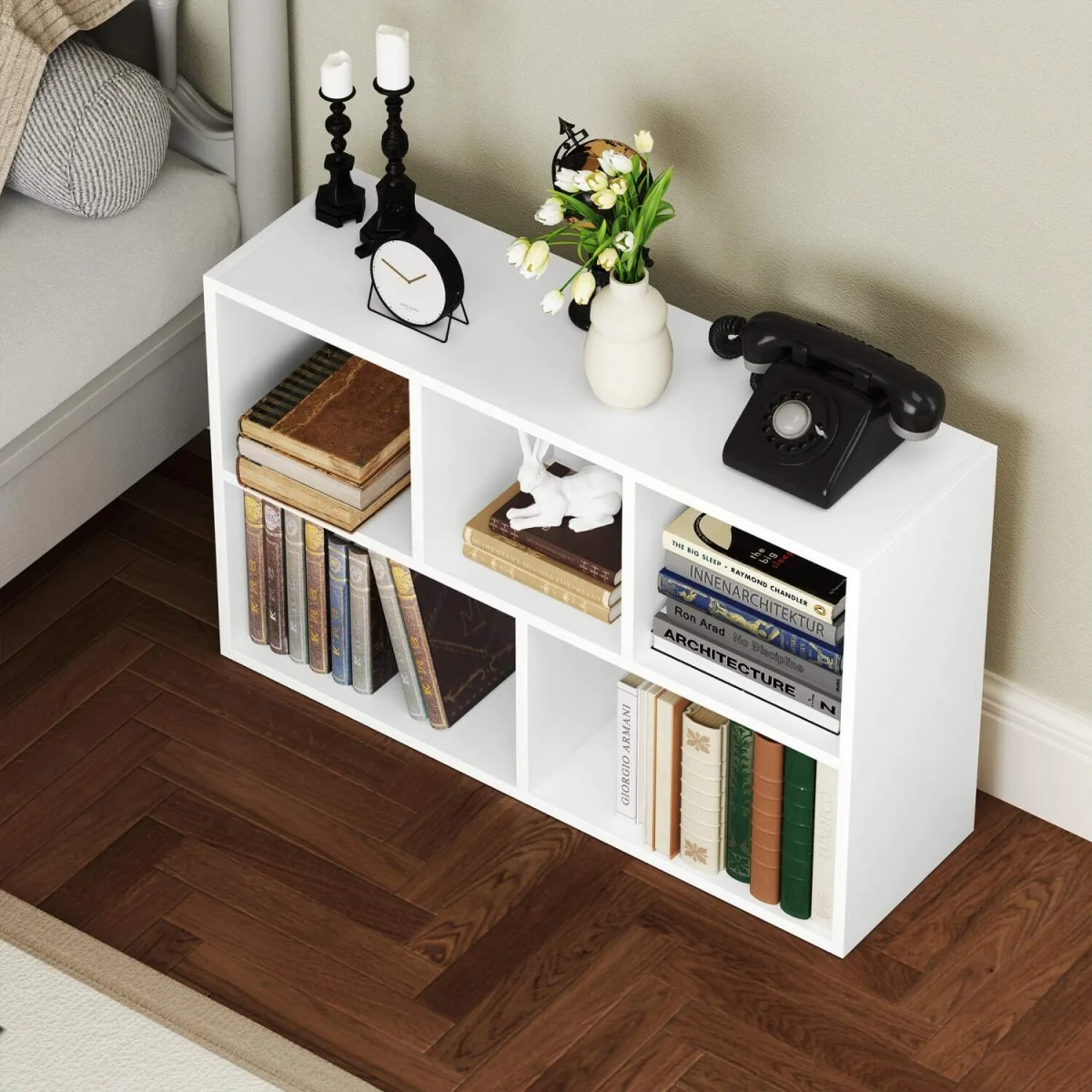 Sovi Wood White 2-Tier Bookcase, 5 Open Compartments – image 2